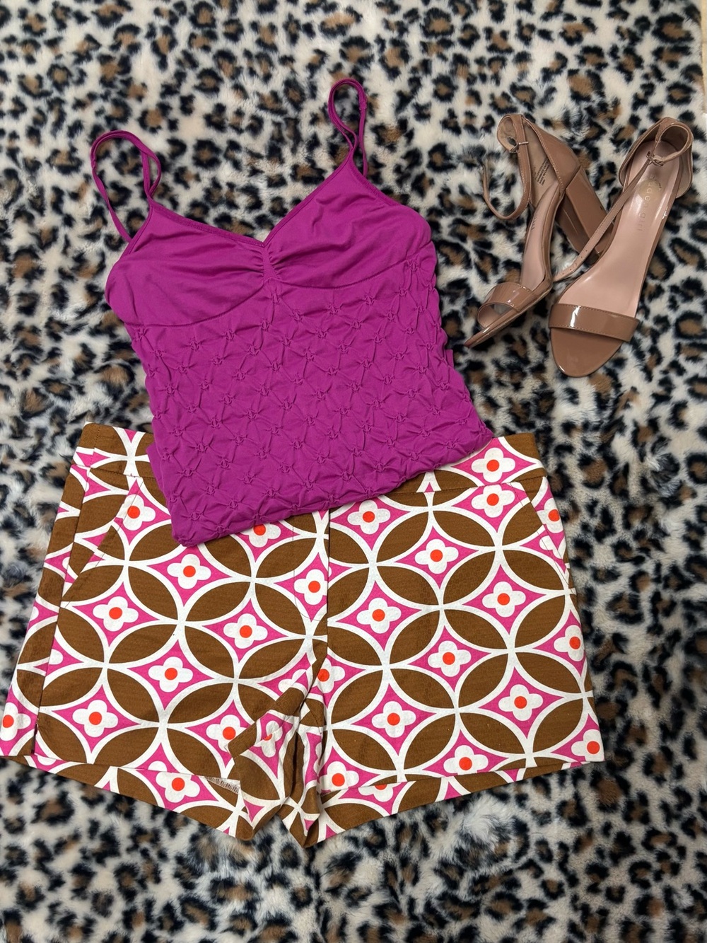 Trina Turk Retro Geometric Brown and Pink Women’s Shorts